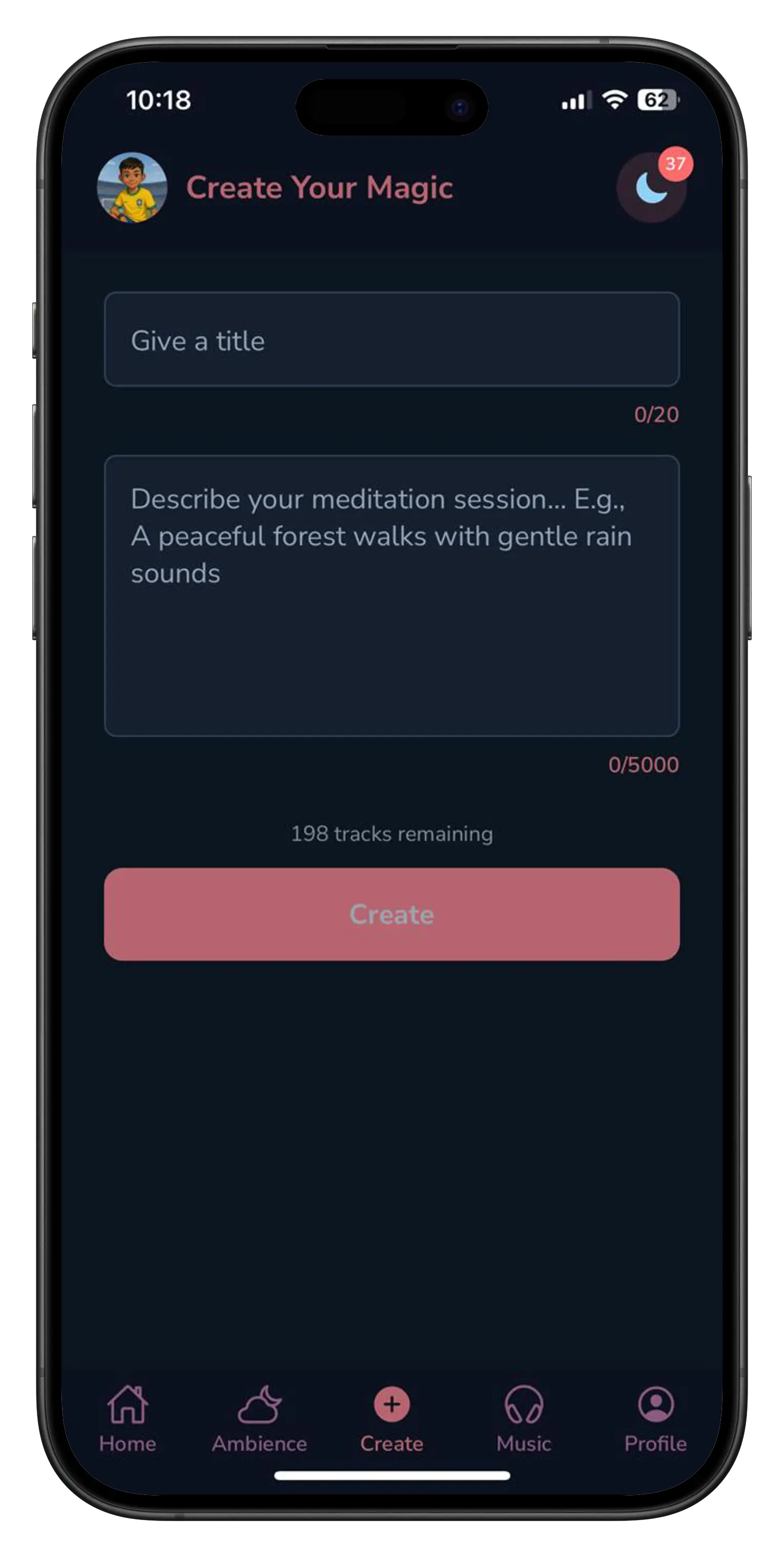 Sleep AI Create screen on iPhone