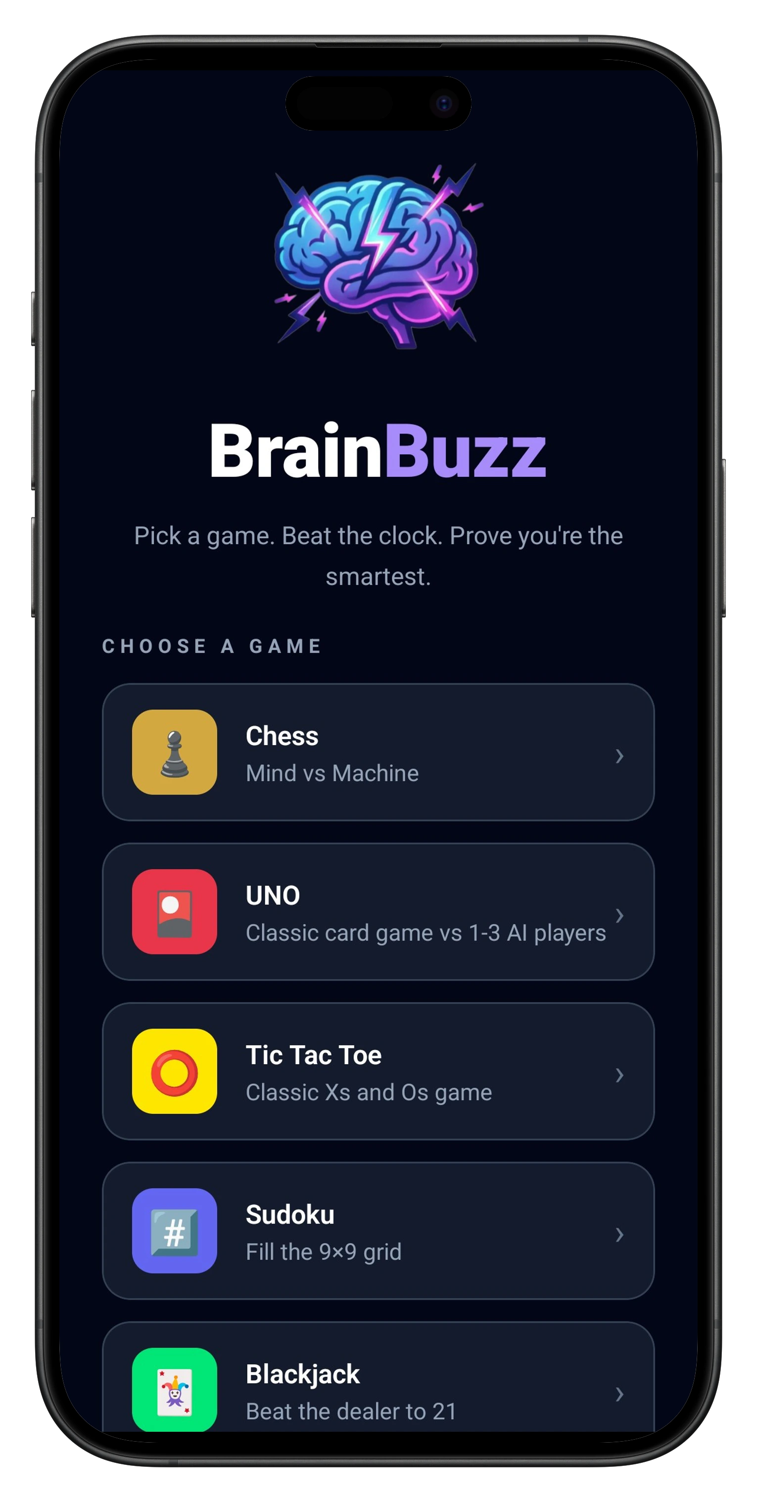 Brain Buzz home screen