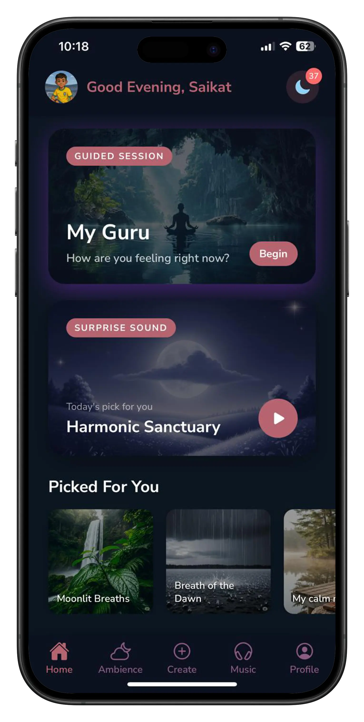 Sleep AI Home screen on iPhone
