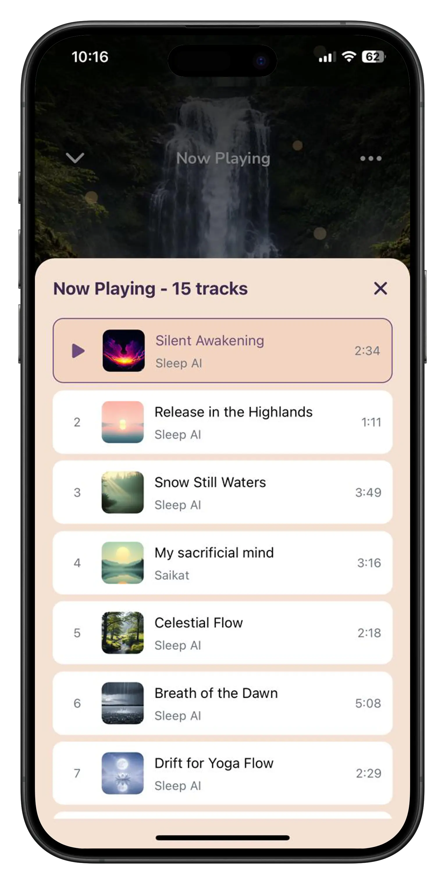 Sleep AI Playlist screen